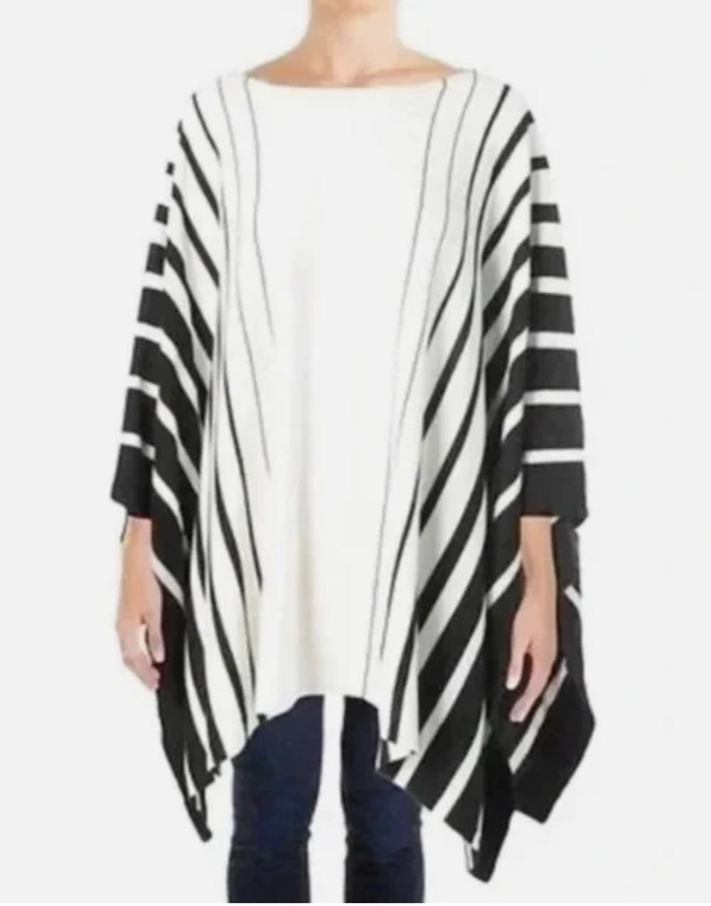 Lauren Ralph Lauren Women's L/XL Knit Poncho Cape Black White Stripe NWT